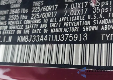 2017 Hyundai Tucson Se z USA, uszkodzony, nr VIN KM8J33A41HU375913